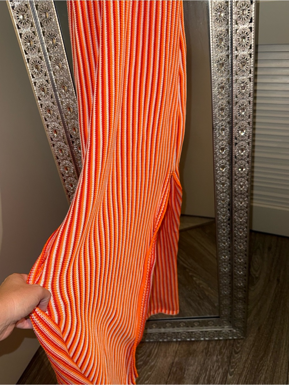 Orange Striped Cutout Knit Maxi Dress - Picture 8 of 8